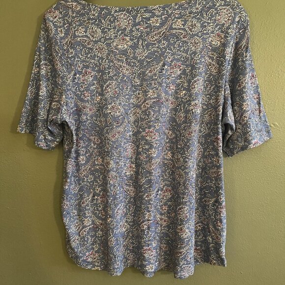 J Jill Pima-Slub Cotton Elbow Sleeve  Scoop Neck Tee EUC Sz Petite L - Picture 2 of 4